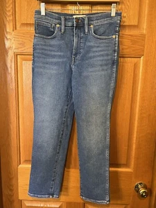 Pantalones de mezclilla de tiro alto W71 Madewell Stovepipe pierna recta azul elástico talla 27P - Imagen 1 de 4