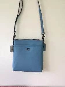 COACH CC526 KITT CROSSGRAIN LEATHER CROSSBODY POOL BLUE COLOR BAG - Picture 1 of 10