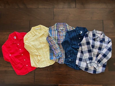 Lot of 5! JANIE & JACK Boys’ Button Up Collared Cotton & Linen Plaid Shirts 5T - Image 1 of 4