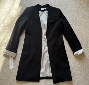 Calvin Klein Women's Roll Up Sleeve Open Front Blazer Jacket Coat Lined Black 4 - Picture 1 of 23