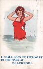 Postcard Comic Blackpool Girl Bather Soon Be Feeling Up To The Mark