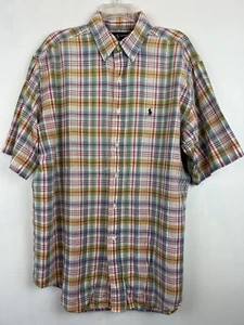 Ralph Lauren Shirt Mens L Blaire Button Up Plaid Oxford Cotton Short Sleeve Pony - Picture 1 of 10