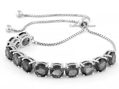 Brazalete de plata de ley 925 con piedras preciosas de cuarzo ahumado natural de 5 mm para mujer #30 Foto 1 de 4