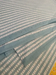 Vintage REVERSIBLE Blue White Pinstripe SEERSUCKER cotton FABRIC 1.5YDS 45"W - Picture 1 of 10