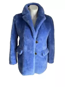 NWT J CREW WOMEN'S BLUE FAUX FUR COAT SMALL - Picture 1 of 14