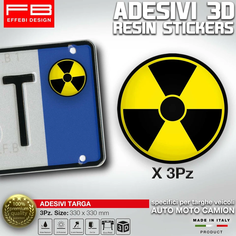 FB DESIGN Adesivi Stickers bollino targa plate RADIOATTIVO RADIOACTIVE Auto Moto Camper
