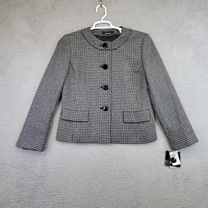 Jones Wear Women’s Blazer Size 12 Black Houndstooth 3/4 Button Long Sleeve Work - Picture 1 of 17