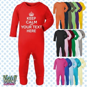 KEEP CALM CARRY ON Baby Grow ROMPER Sleep Suit-CHOOSE OWN TEXT-Personalise-Funny - Picture 1 of 17