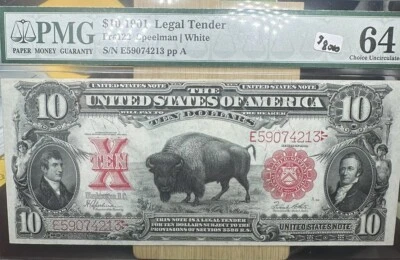 Fr 122 1901 $10 Legal Tender PMG 64  Gem UNCIRCULATED BISON Great Embossing - Image 1 of 4