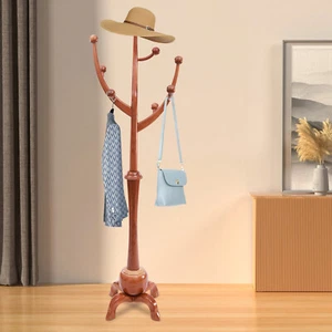 Wooden Coat Rack Hat Bag Stand Tree Modern Clothes Holder 8 Hooks Hanger Bedroom - Picture 1 of 13