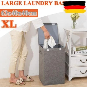 100L Großer Wäschekorb mit Deckel Schmutzwäsche Aufbewahrungsbox mit Griff - Bild 1 von 18
