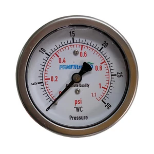 New PRM 0-30" WC / 0-1 PSI Pressure Gauge 2.5" SS Case ¼” NPT Brass Back - Picture 1 of 3