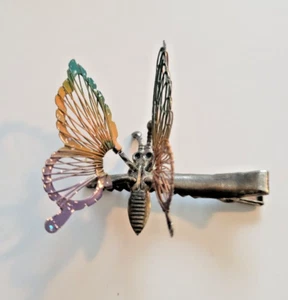 Vintage Trembler Butterfly Rainbow Wing Silver-Toned Tie Clip - Picture 1 of 4