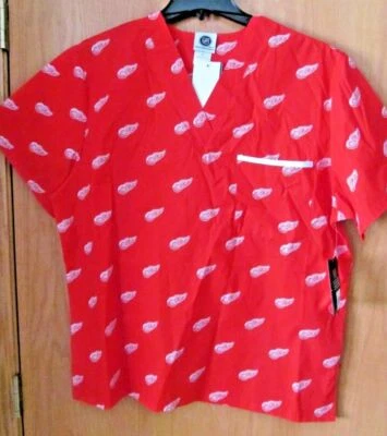 Unisex DETROIT REDWINGS Hockey V-Neck Pocket Scrub Top~Size MEDIUM or SMALL - Image 1 of 2