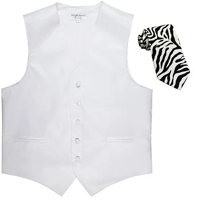 New Men's Formal Vest Tuxedo Waistcoat white with White zebra tie wedding prom - Image 1 of 4