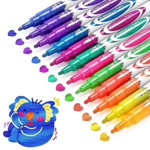 Glitter Markers Pen, 12 Acrylic Glitter Markers Paint Pens - Shimmer Marker1502 - Picture 1 of 7