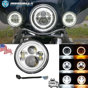Chrome 7 inch LED Headlight Projector Hi/Lo For Harley Street Glide Softail FLHX - Picture 1 of 12