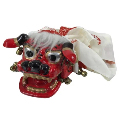 Japanese Hariko Paper Mache Shishi Dancing Lion Dog Mask Vtg Komainu Red OM88 - Image 1 of 4