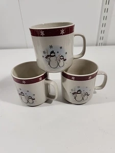 Royal Seasons Stoneware Snowman Set Of 3 Coffee Mugs Snowflake Red 8oz. - Picture 1 of 7