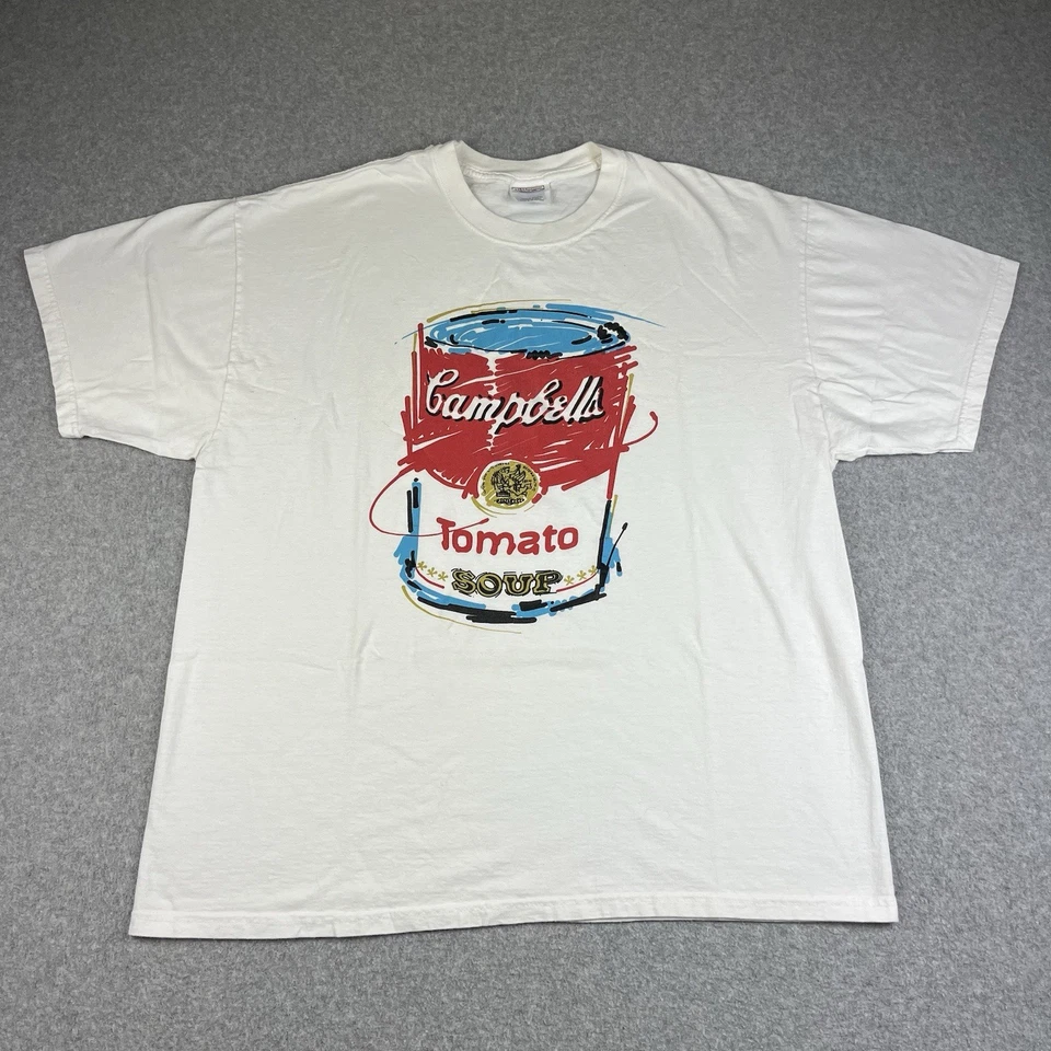 Camiseta de sopa de tomate Campbells vintage de los 90 para hombre XL arte pop Andy Warhol blanca Foto 1 de 4