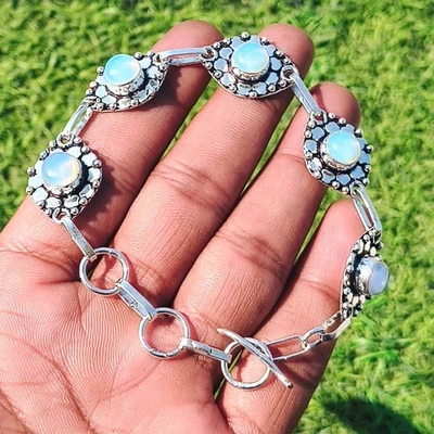 Attractive Opalite Gemstone 1PCS Charm Designer Bracelet Silver Plated Jewellery - image 1 of 4