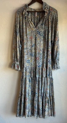 Maxi Vestido Free People Feeling Groovy S Floral Bohemio Relajado Volantes en Niveles Foto 1 de 4