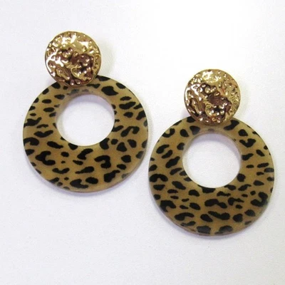 Pendientes colgantes ligeros con estampado de guepardo enchapados en oro #3410 Foto 1 de 3