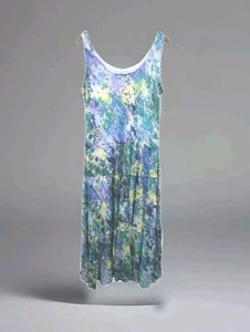 Jones Studio Dress Maxi Chiffon Flowy Purple Green Floral Beach Sleeveless 16W - Picture 1 of 13