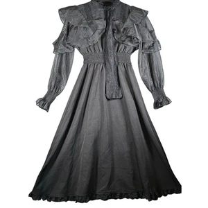 Victorian Dress Women S Black Renaissance Peansant Brocade Gothic New with tags - Picture 1 of 12