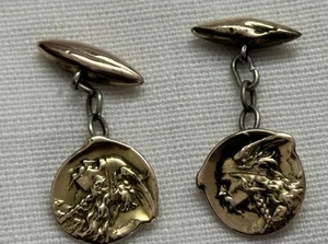 TOLLE ART DECO MERCURIUS GOLD FIX MANSCHETTENKNÖPFE. SIGNIERT DROPSY um 1940 VERPACKT - Bild 1 von 5
