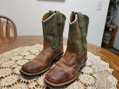 Dan Post Children's Teddy Leather Brown & Green Western Boots DPC2946 Sz 3D - Image 1 of 4