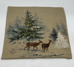 NWOT Pottery Barn Deer In Snow Lodge 20” Pillow Cover Cotton/Linen Blend - Picture 1 of 9