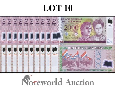 PARAGUAY 2000 Guaranies 2017 P 228 Polymer Lot 10 pcs 1/10 Bundle UNC - Image 1 of 4
