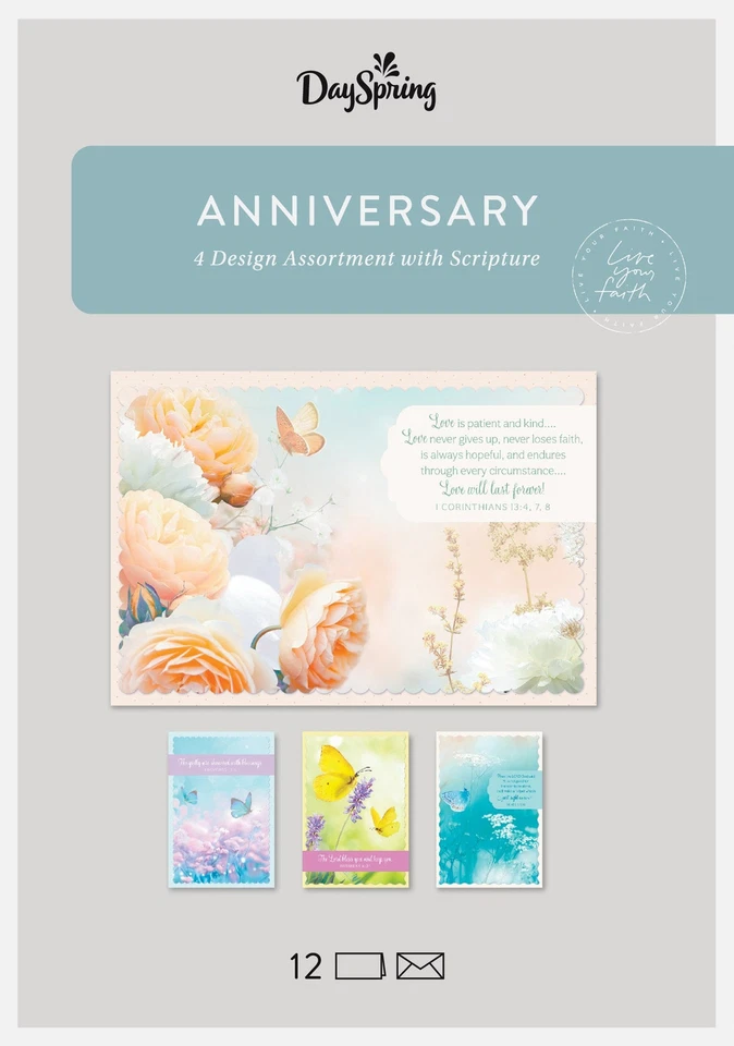 U0063 - Dayspring 蝴蝶 - 周年卡 12 张带经文 — 第 1/1 张图片