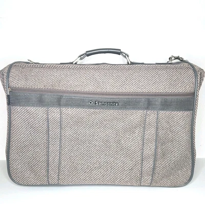 SAMSONITE Luggage Foldable Suitcase Travel Bag Grey/Brown Tweed +Wheels RARE VTG - Image 1 of 4