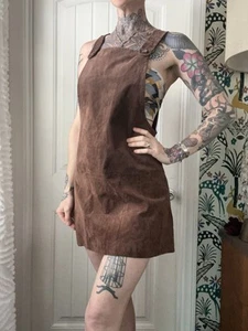 Vtg 90s Does 60s Metropolitan New York Suede Jumper Dress Mod Boho Festival S - Picture 1 of 8