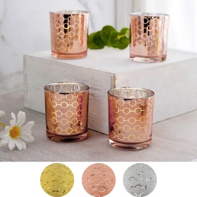 6 pcs 3" Mercury Glass Votive Candle Holders Honeycomb Design Wedding Party - Image 1 of 2