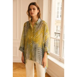 IC by Connie K gelb schwarz halbtransparent Knopf Top Tunika Large - Bild 1 von 8