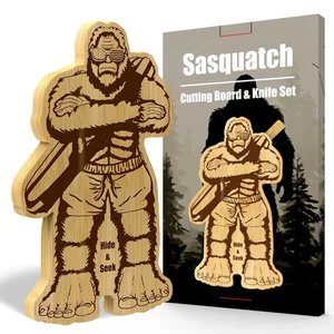 Sasquatch Cutting Board with Knife Set Bigfoot Gifts for Christmas Bamboo New - Picture 1 of 6