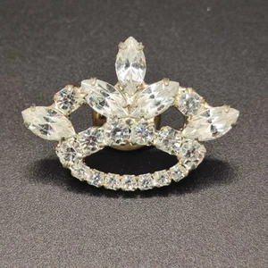 Vintage Silver Tone Clear Rhinestone Royal Crown Brooch Pin, Small - Picture 1 of 21