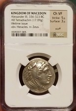 Kingdom Of Macedon Alexander III 336-323 B.C. AR Tetradrachm NGC Ch Vf Lifetime!