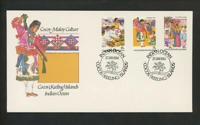 Postal History Cocos Islands FDC #108-110 Cocos Malay Culture dance wedding 1984 - Image 1 of 2