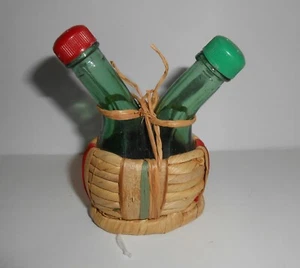 Vintage Salt & Pepper Shaker Green Glass Italian Wine Bottle - Picture 1 of 9
