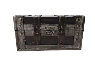 "Baúl de madera gris envejecido de 9"" de inspiración antigua - caja de almacenamiento estilo vintage" Foto 1 de 4