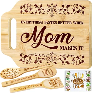 Gifts for Mom, Mothers Day Gifts Cutting Board with Engraved Utensil Set, Birthd - Picture 1 of 12