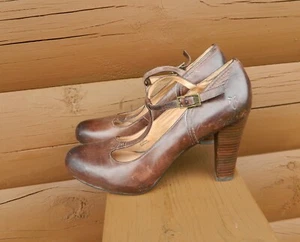 Vtg Frye Heel Miranda T-Strap Shoes Leather9 M Hippie Mod Festival Boho - Picture 1 of 5