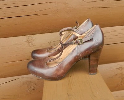Vtg Frye Heel Miranda T-Strap Shoes Leather9 M Hippie Mod Festival Boho - Image 1 of 4