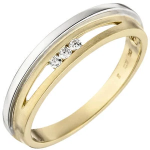 Ring Damenring mit weißen Zirkonia, 3-reihig 375 Gold Gelbgold Weißgold mattiert - Bild 1 von 1