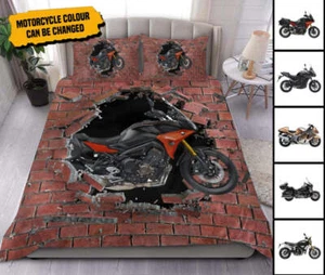 motorcycle Broken Brick Personalized Bedding Set, Personalized Gift for - Bild 1 von 7