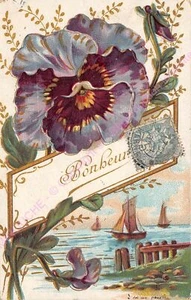 CPA GAUFREE EMBOSSED Bonheur pensée - Picture 1 of 2
